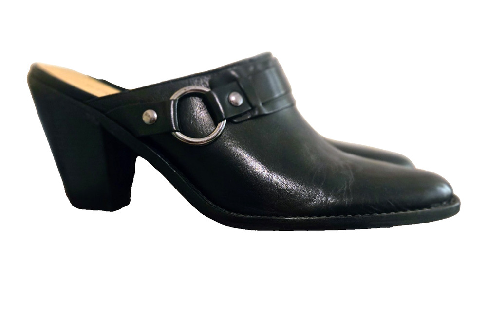 GIANNI BINI BLACK PLATFORM LEATHER SLIP ON HEELS MULES CLOGS MRSP size 9
